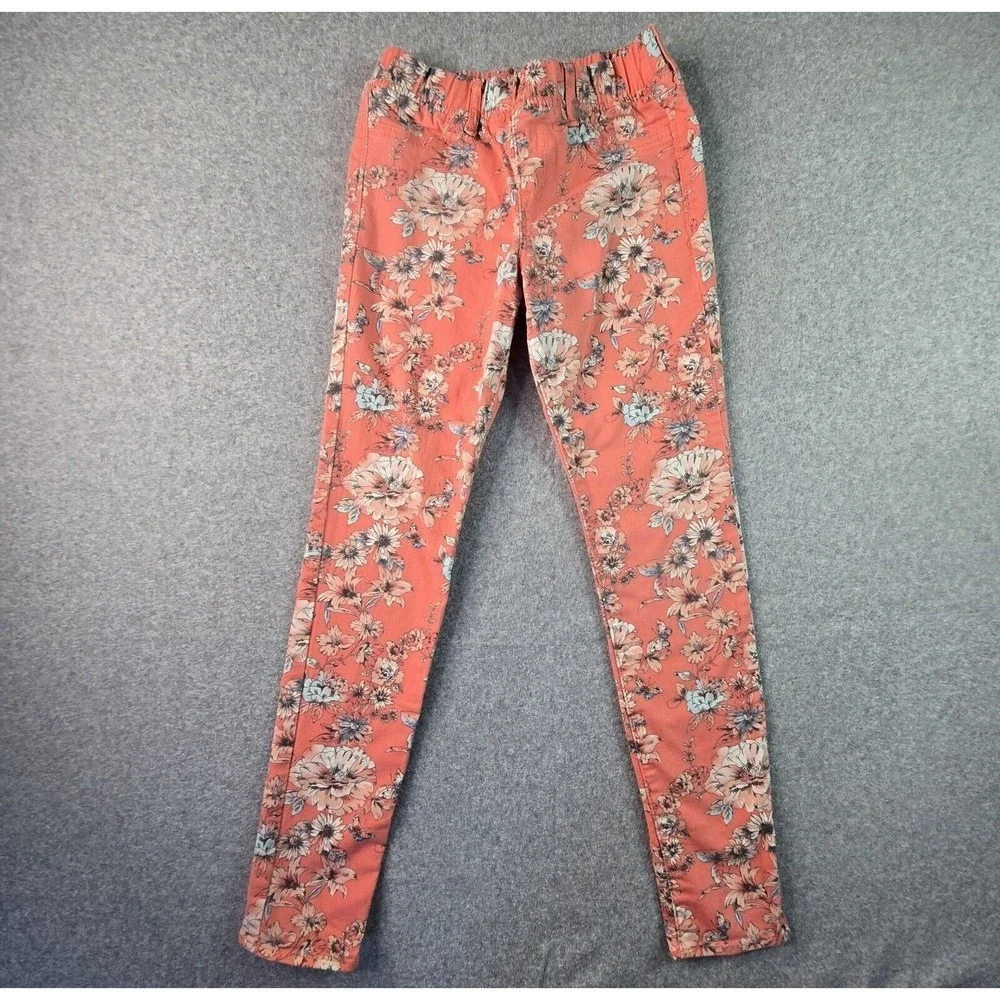 GapKids 2 Piece Outfit Girls XL 12 Coral Pink Floral Applique Top & Skinny Jeans